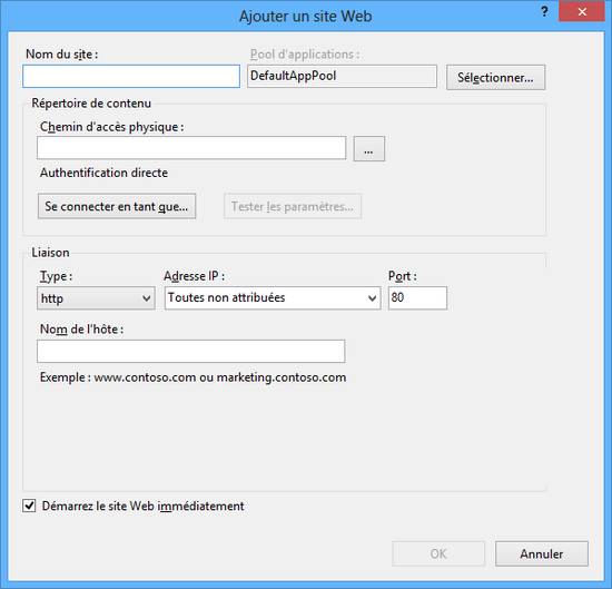 Formulaire création site