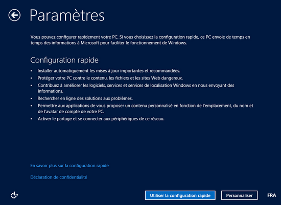 Paramètres Windows 8