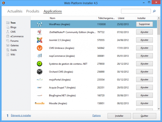 Applications proposées par la Web Platform