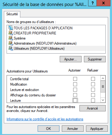 Permissions sécurité