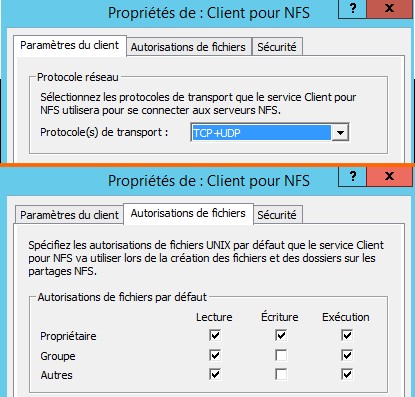 Options du client NFS Windows