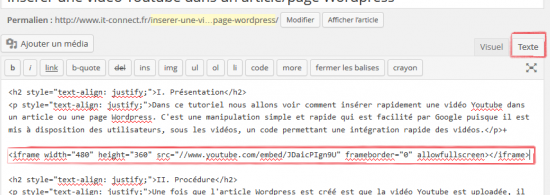 Mettre une vidéo Youtube dans une page WordPress