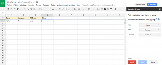 Plug-in Mapping Sheets pour Google Sheets