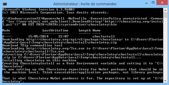 Installation de l'application Chocolatey