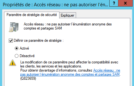 Network access: Do not allow anonymous enumeration of SAM accounts and Shares anonyme3