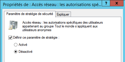 Network access: Let Everyone permissions apply to anonymous users anonyme4