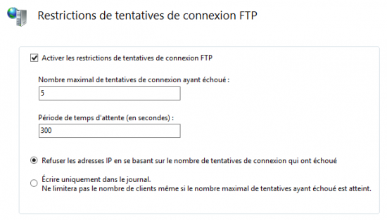 Configurer les restrictions de tentatives de connexion FTP iisftpbruteforce2