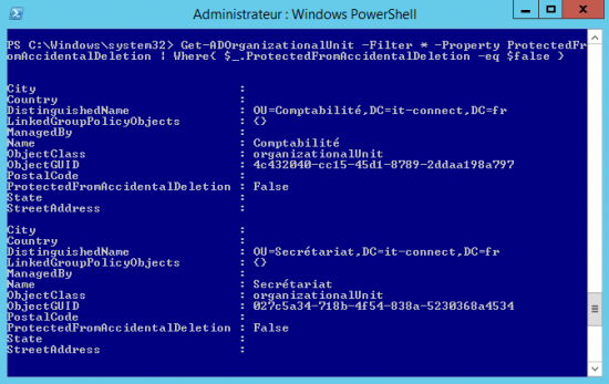 PowerShell Get-ADOrganizationalUnit Suppression accidentelle psprotected1