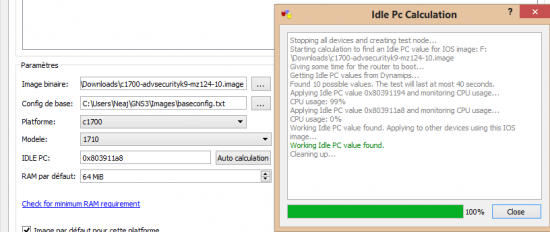 gns3 idle-pc configuration