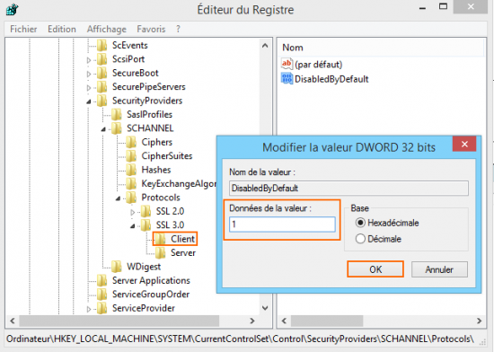 modifier une valeur dans regedit ssliis5