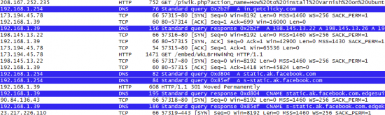 Ici, une seule règle est affichée, les autres paquets apparaissent en blanc et noir couleur wireshark