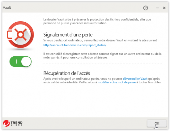 Procédure de signalement de perte et de récupération de l'accès trend micro maximum security vault