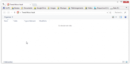 Espace sécurisé Vault ouvert trend micro maximum security