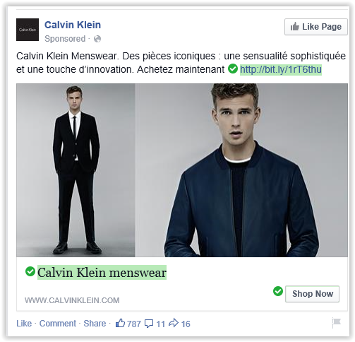 Exemple de vérification de la qualité des liens dans Facebook trend micro maximum security