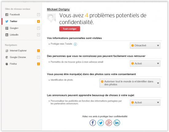 Vérification des paramètres de confidentialités Twitter par Trend Micro trend micro maximum security twitter