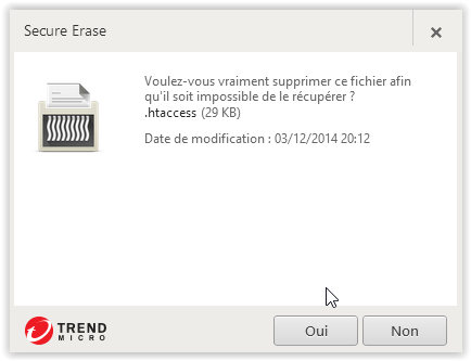 Demande de confirmation de suppression par Secure Erase trend micro maximum security