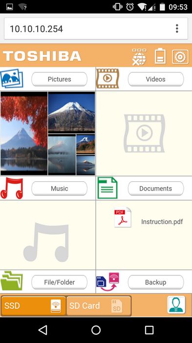 Toshiba Aero Mobile - Aperçu de l'interface sur smartphone