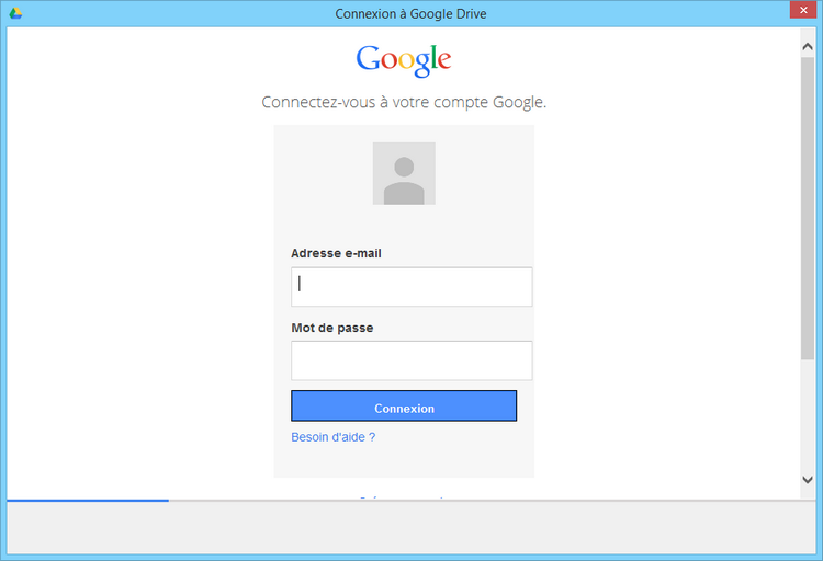 Saisissez vos identifiants de connexion à Google Drive