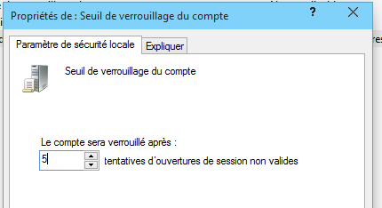 Paramètre "Seuil de verrouillage du compte"