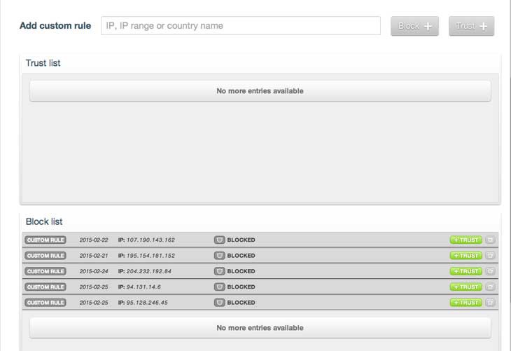 Aperçu des IP bannies sur l'interface Cloudflare cloudflare-banned