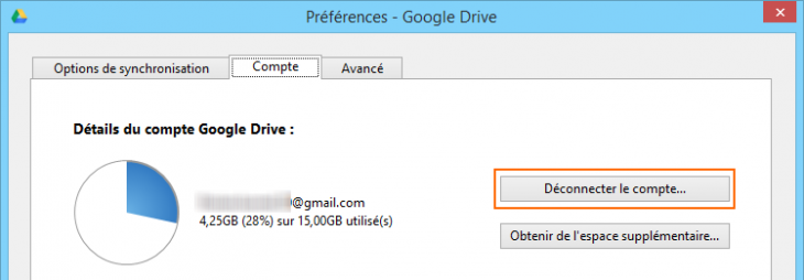 Google Drive - Onglet "Compte"