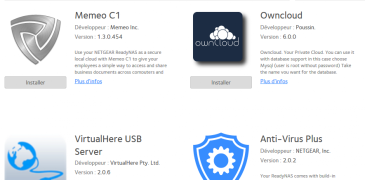 Netgear ReadyNAS 312 - Aperçu du magasin d'applications