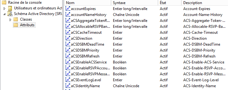 Console pour gérer le schéma de l'annuaire Active Directory