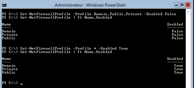 Activer ou désactiver le pare-feu avec Set-NetFirewallProfile