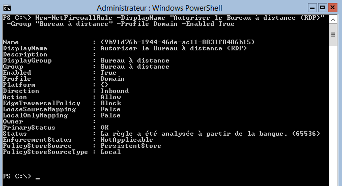 Créer une règle avec New-NetFirewallRule