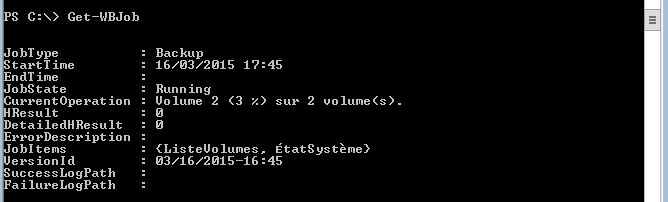Get-WBJob - Sauvegarde en cours