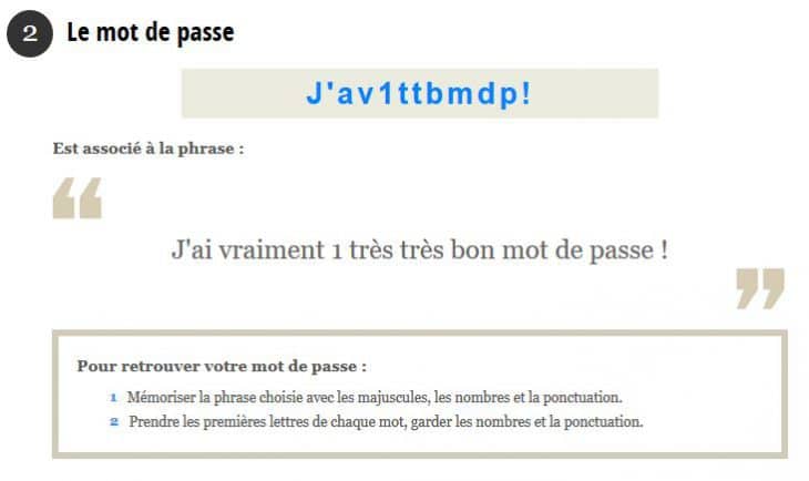 Exemple d'un mot de passe généré avec l'outil de la CNIL Exemple d'un mot de passe généré avec l'outil de la CNIL