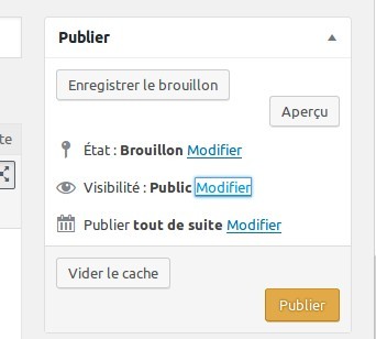 Accès à la modification de la visibilité d'une page ou d'un article sous WordPress