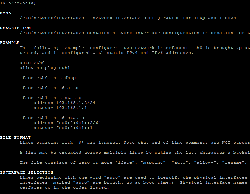 Exemple aide man sur fichier interfaces