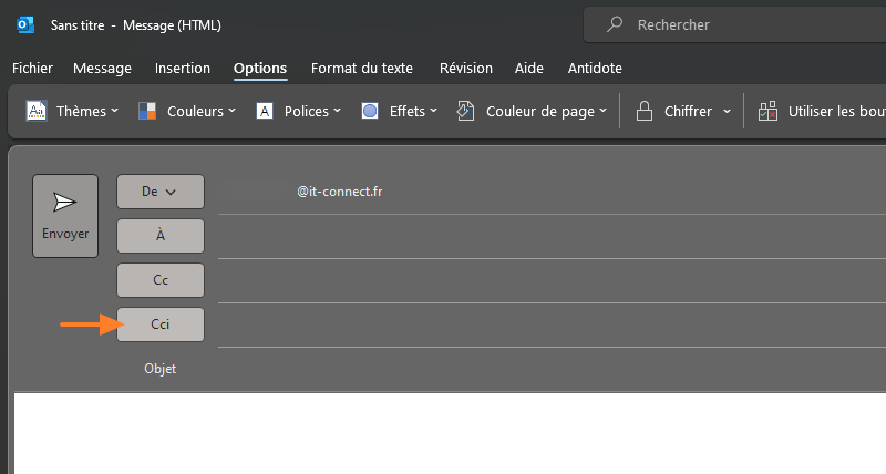 Outlook - E-mail - Champs A, CC et CCI