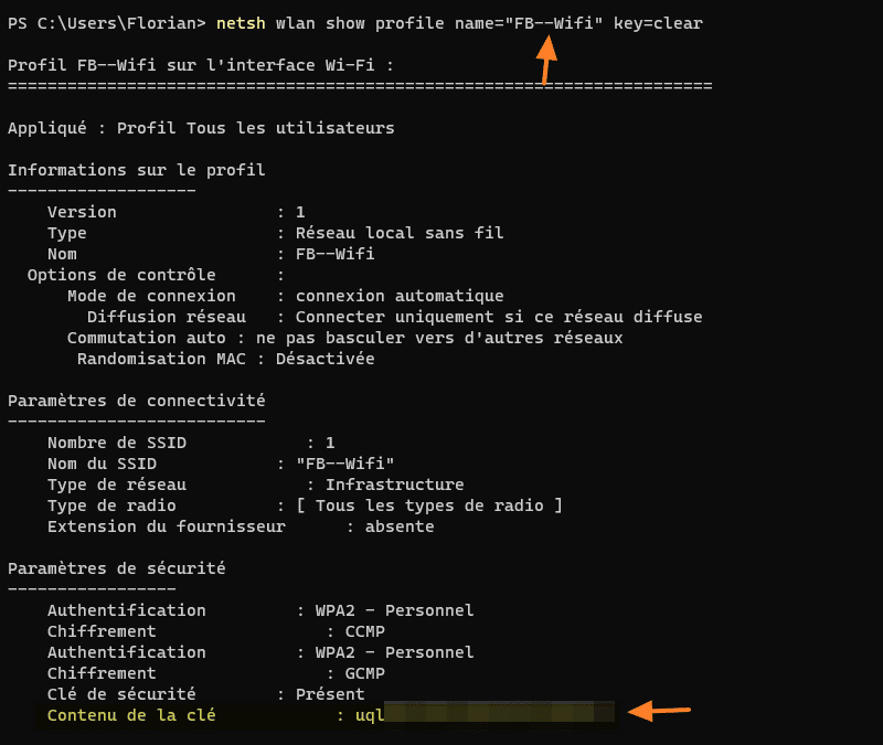 Windows - Netsh clé de sécurité WiFi
