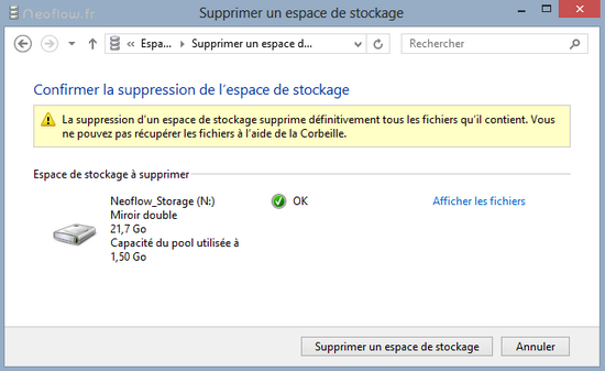 Suppression espace de stockage
