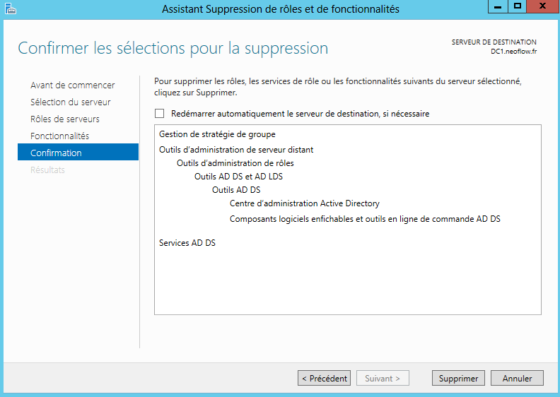 Rétrograder un contrôleur de domaine Windows Server 2012 Active