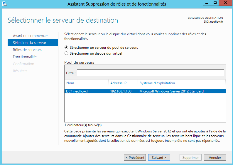 Rétrograder un contrôleur de domaine Windows Server 2012 Active
