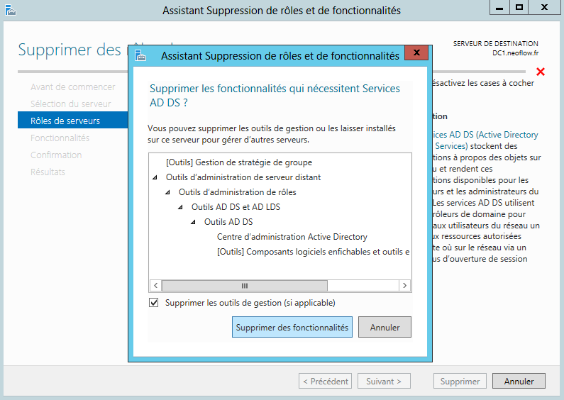 Rétrograder un contrôleur de domaine Windows Server 2012 Active