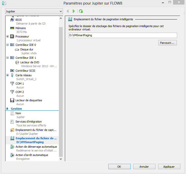 Configuration du smart paging dans Hyper-v