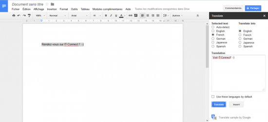 Plug-in Translate pour Google Docs