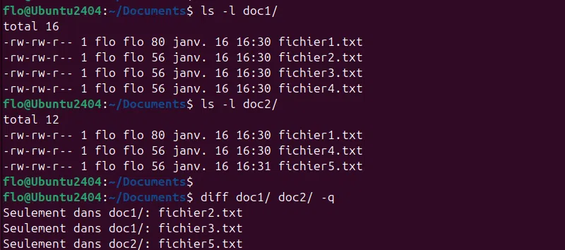 Comparer 2 dossiers avec diff sous Linux