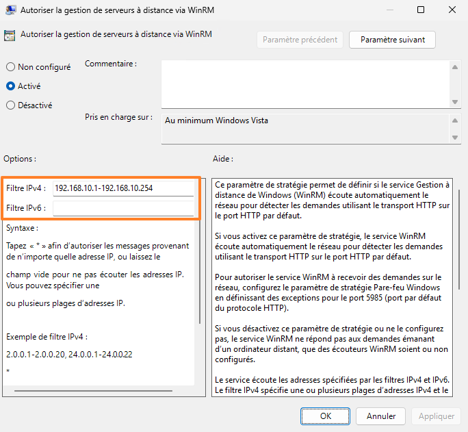 GPO WinRM - Configurer un écouteur IP