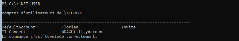 Exemple - NET USER pour créer un utilisateur