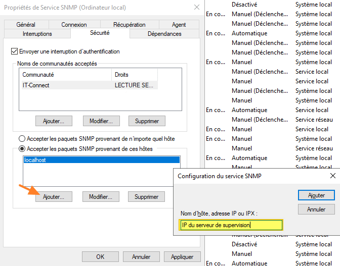 SNMP sous Windows - Filtrage IP