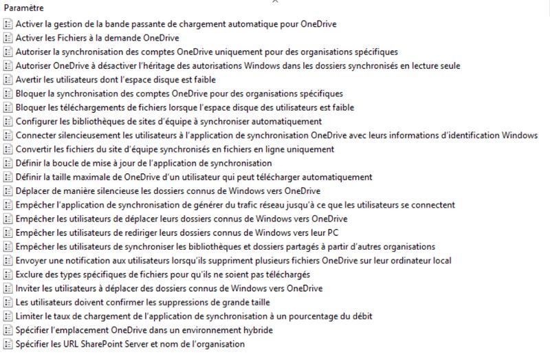 Paramètres GPO OneDrive