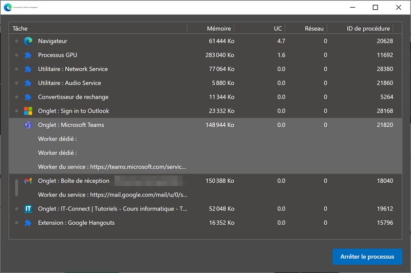 Gestionnaire de tâches Edge