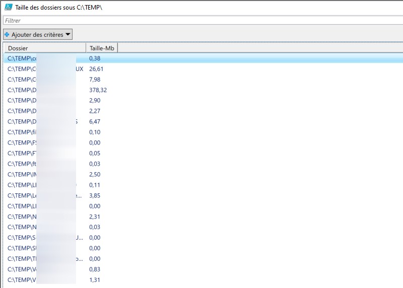 taille des dossiers avec PowerShell