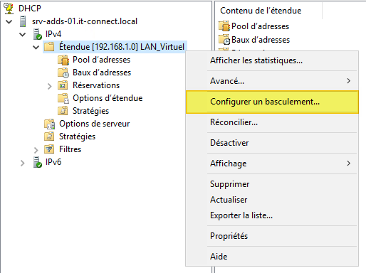 DHCP Windows Basculement