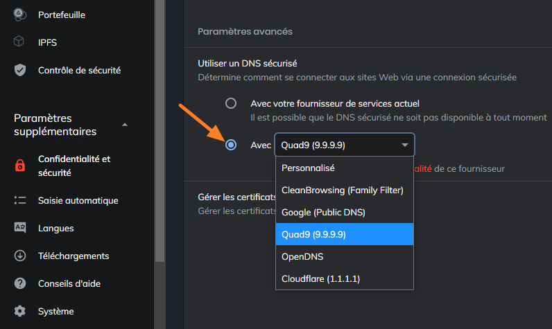 DNS over HTTPS Brave